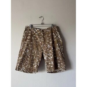 Volcom Mens Size 33 Faceted Mixed Print Shorts Hawaiian Tropical 100% Cotton